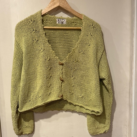 Rico Sweaters - Cute cotton Knit Cardigan in light Green: one size